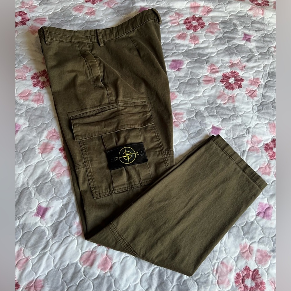 Stone Island Men’s Olive Cargo Pants Slim Fit 100% Cotton Size 34 Italian luxury